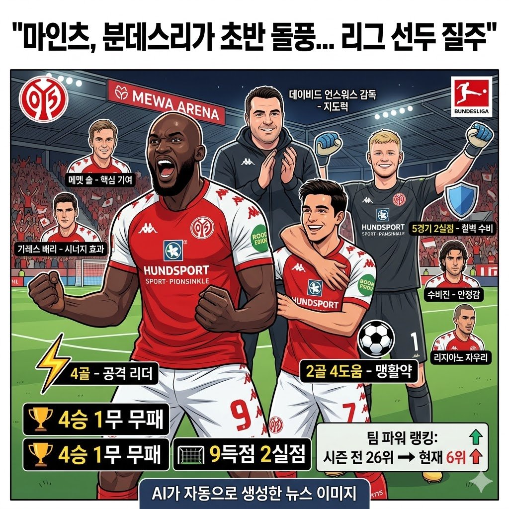 [분데스리가] 마인츠 돌풍! 무패 선두 질주